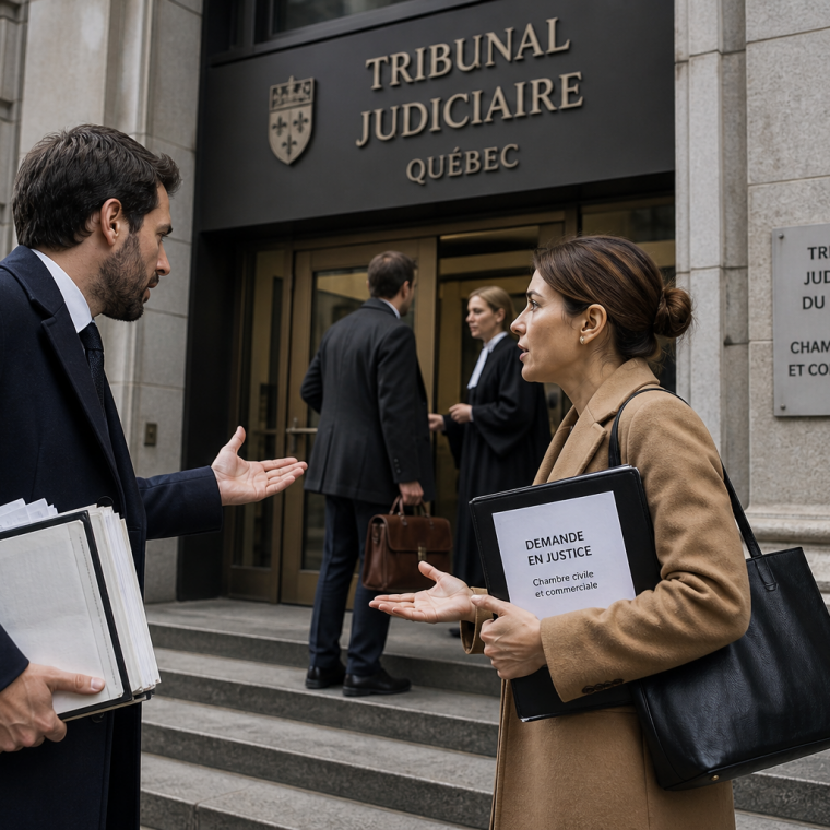 Image de personnes gérant les différentes étapes d'un litige civil et commercial