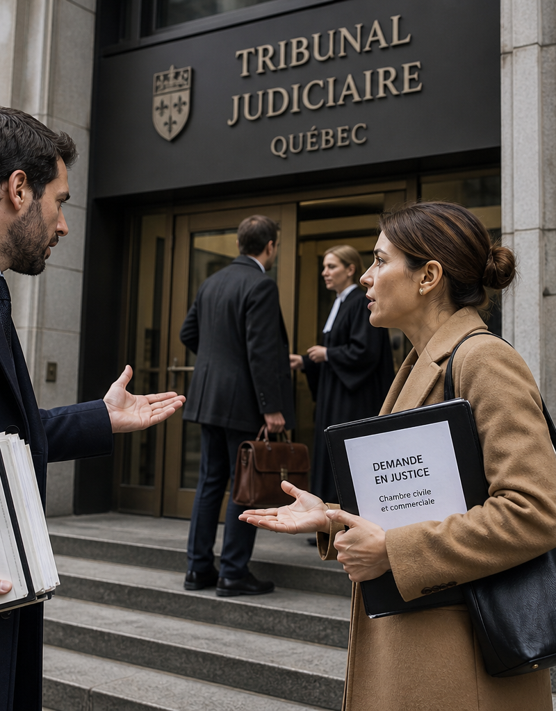 Image de personnes gérant les différentes étapes d'un litige civil et commercial